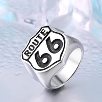 punk hip hop 316l stainless steel route 66 ring for men boy simple steelblackgold biker ring amulet jewelry gift wholesale
