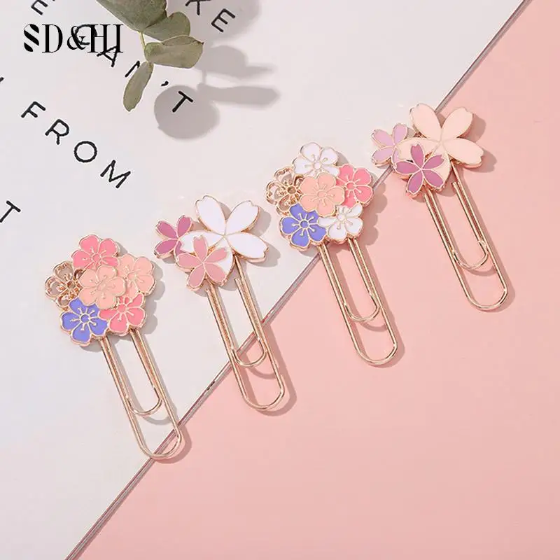 

1pc Pink Sakura Flowers Metal Bookmark Exquisite Cherry Blossom Paper Clip Book Clips School Stationery Supply Gifts