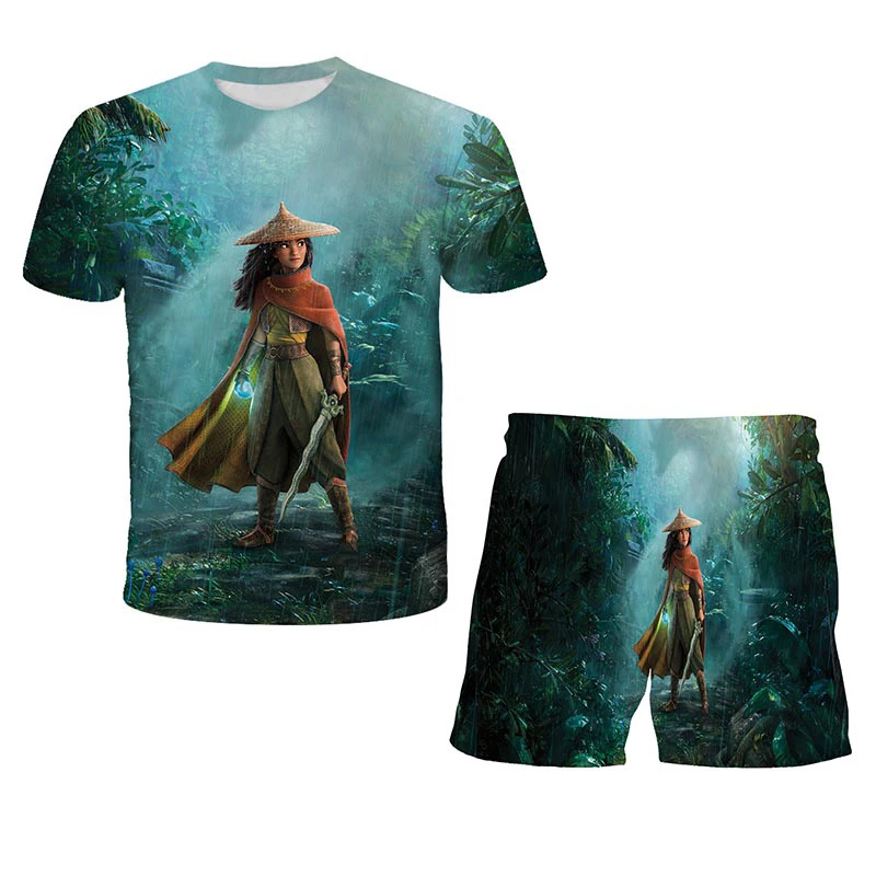 

Kids animation cartoon t-shirt set, long sleeve dragon 3d printed t-shirt, cartoon top, shorts, 2-piece set, 4-14t