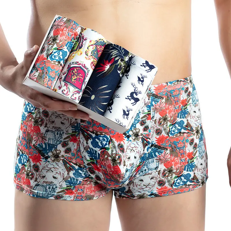 

4 Packs] Men’s Underwear, Male Boxer, Sexy and Comfortable Youth Underwear, Breathable, Male Boxer Shorts mens sexy underwear