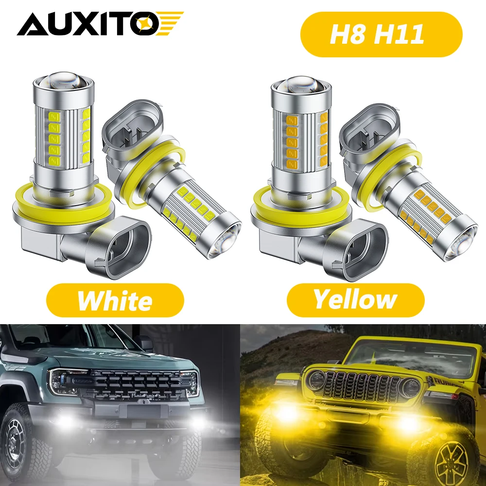 

2 шт. H11 H8 H9 H16JP белые/желтые противотуманные лампы светодиодные Canbus для Peugeot Citroen Renault Hyundai Kia 12 В лампа проектора с линзой 360