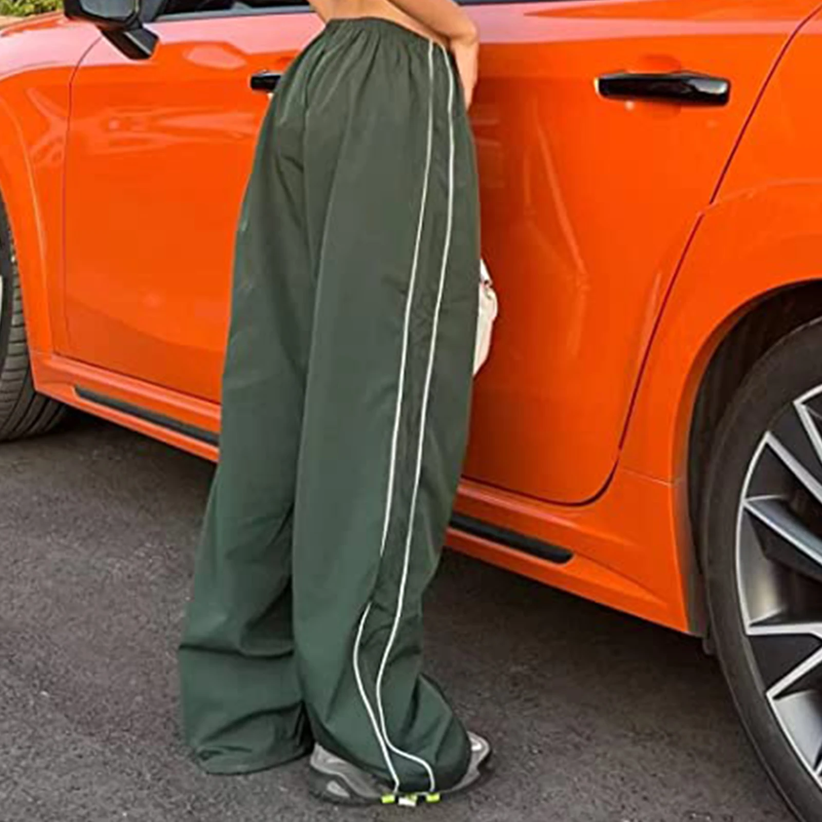 

Cotton Floor-length Pants Drawstring Female Baggy Pants Elastic Waist Y2k Style Soft Breathable for Sports Travel