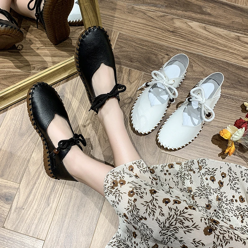 

Casual Woman Shoe Female Moccasin Modis Soft All-Match Flats Round Toe Bow-Knot Small Genuine Leather Summer New 2022 Moccasins