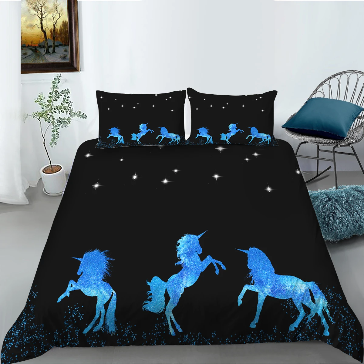 

Wholesale European Pattern Hot Sale Soft Bedding Set 3d Digital Unicorns Printing 2/3pcs Duvet Cover Set ES/DE/EU/AU/US Size