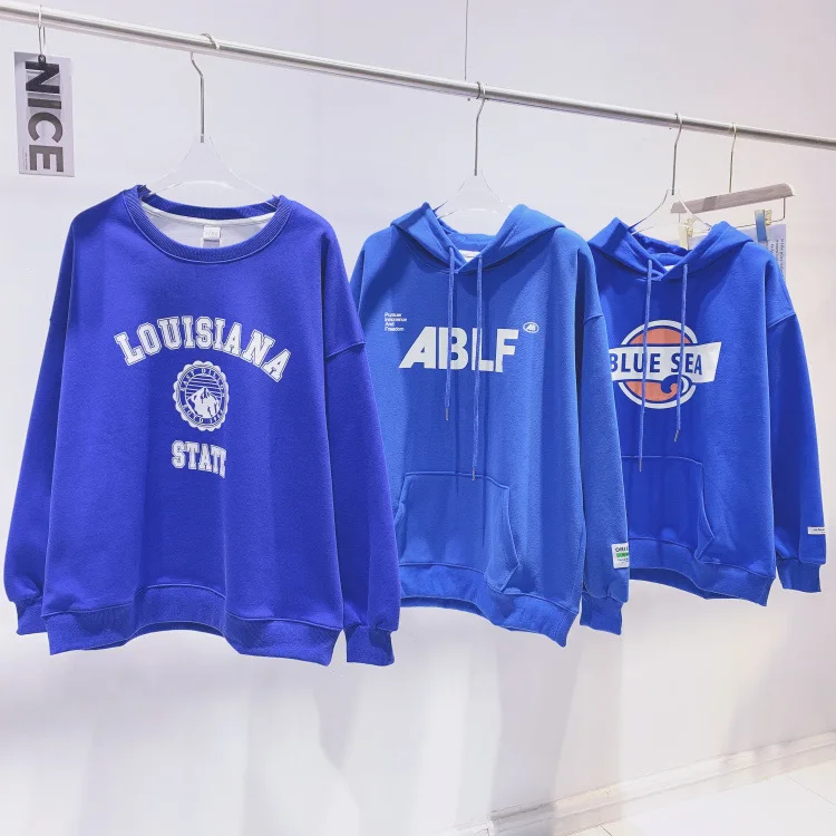 

sexy blue long-sleeve vintage hoodies Women oversized sweatshirt Fashion loose casual Streetwear clothing 2021 tops