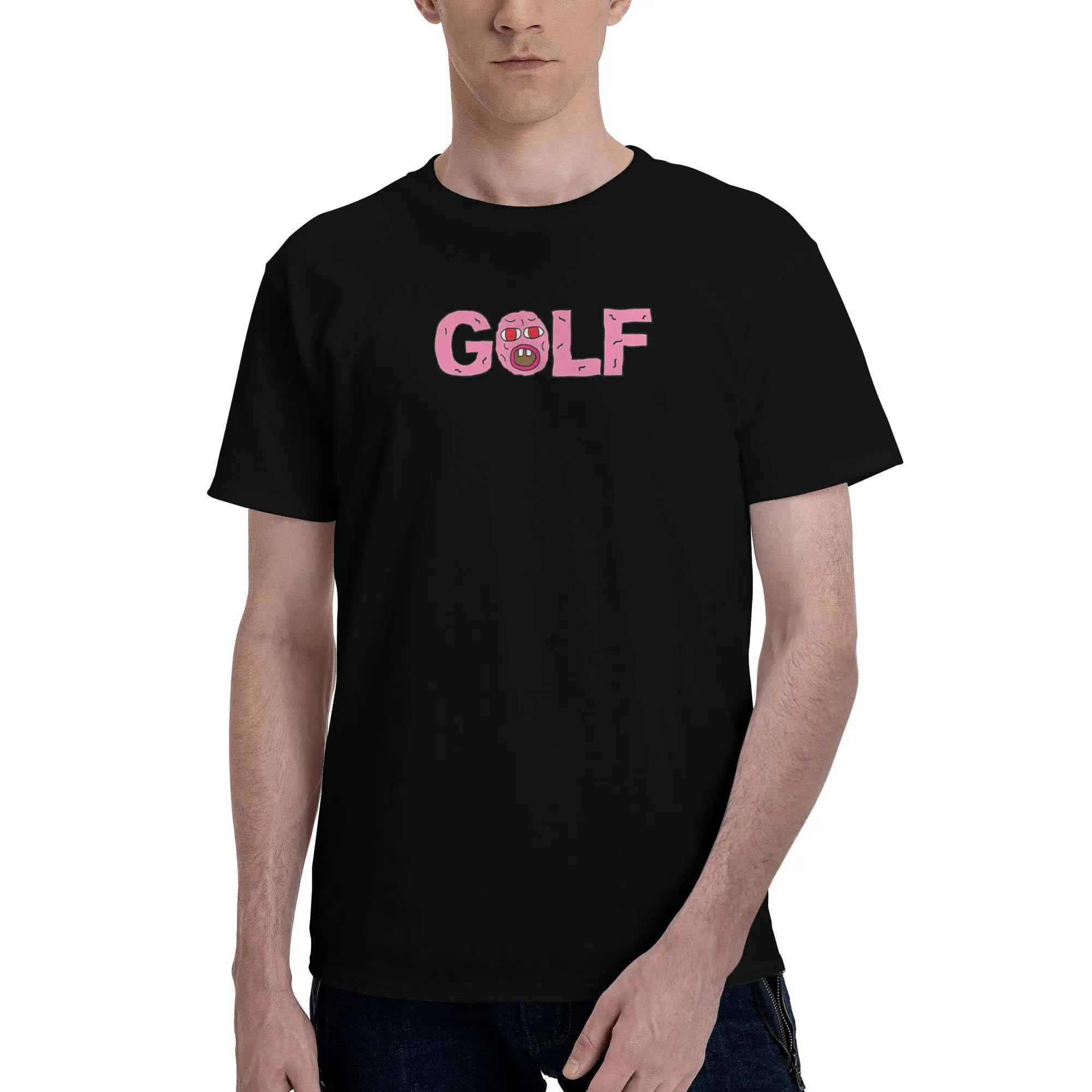 Фото Новая футболка 1952 года в мультяшном стиле «GOLF» с текстом «O» Angry Faced, мужская рубашка с рукавами №1