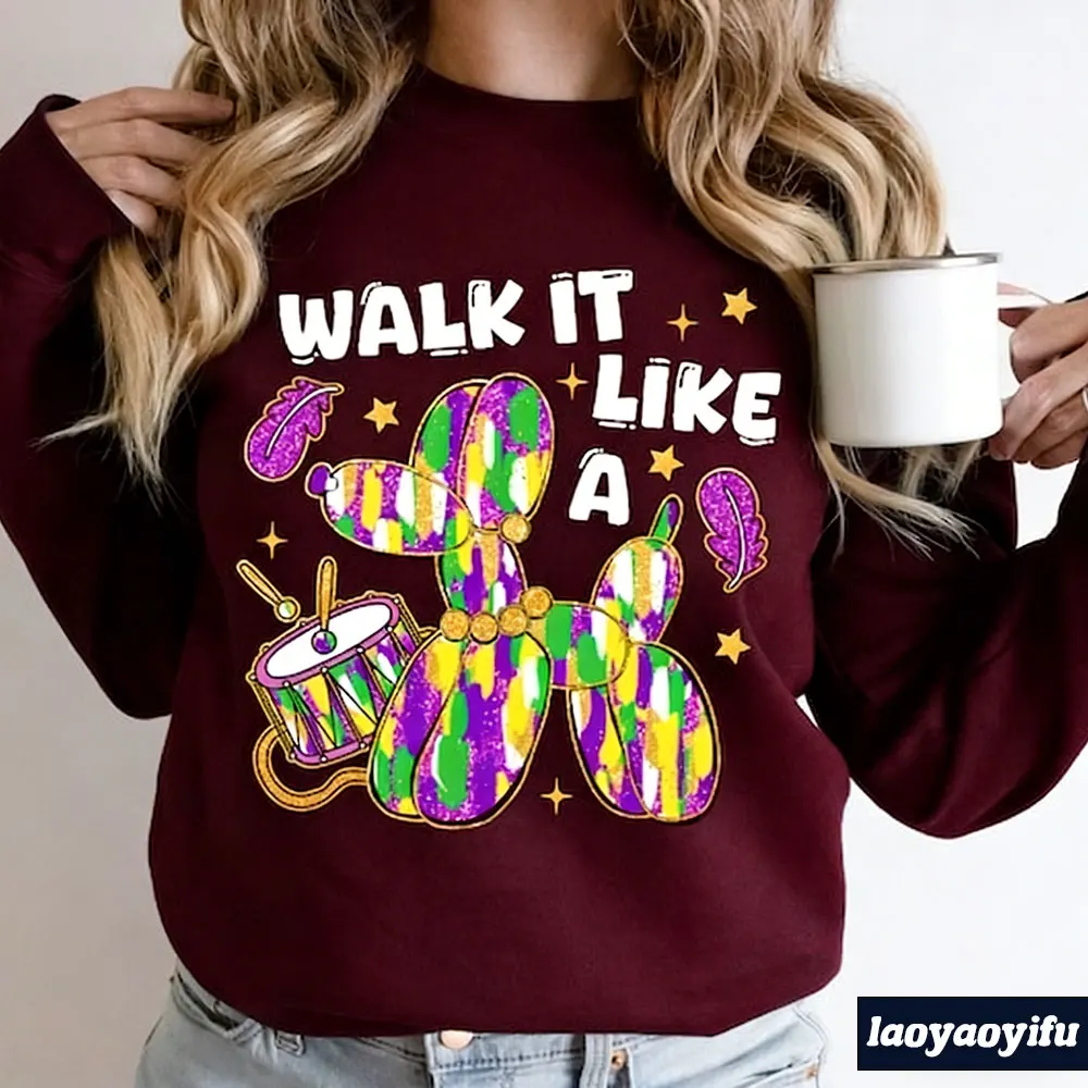 Свитшот «2026 Walk It Like A Dog» к Марди Гра, ретро-карнавальная толстовка с круглым вырезом, рубашка с цветком флер-де-лис, луизианский наряд, преппи-топ в стиле Нью-Орлеан (art.: 3920d7ef7cb76) - 3920d7ef7cb76