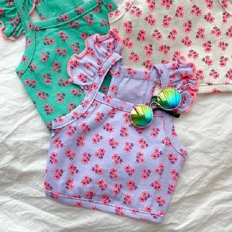 

Floral Vest Dogs Clothes Kawaii Ruffled Sleeves Small Dog Clothing Cat Sweet Korea Fashion Summer Teddy Bichon Cute Pet Products