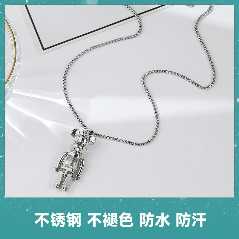 

Hip-hop men's trendy punk sweater chain niche sweater pendant movable violent bear titanium steel necklace Birthday Party Gifts