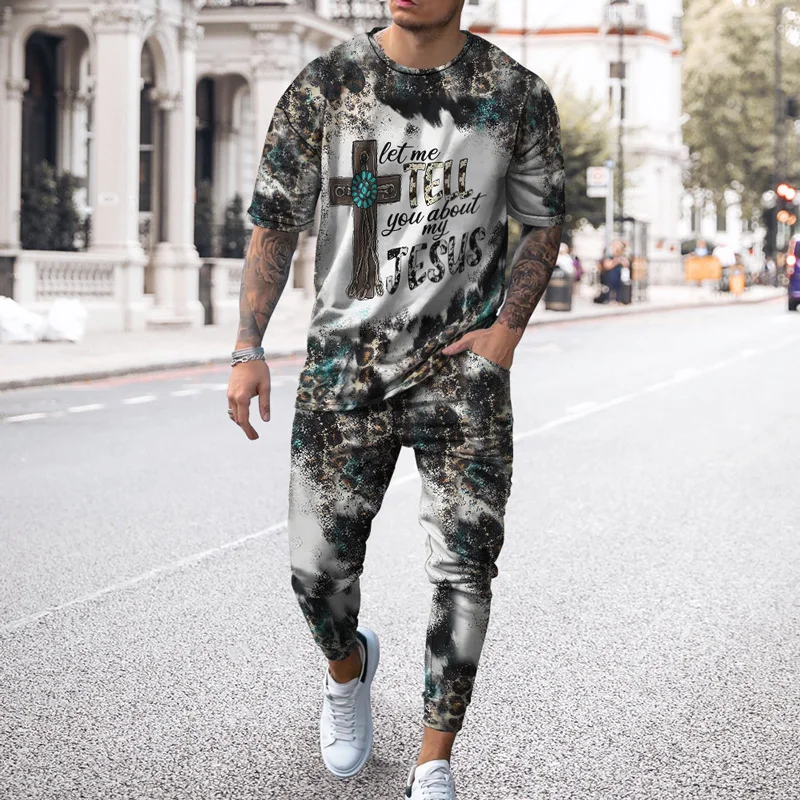 Men's Summer Tracksuit Short Sleeve T-Shirt+Trousers Set Casual Stylish Streetwear Fashion Outfit Male Clothing Oversized Suit