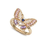 korean 2022 new fashion butterfly ring for women punk style cute girl zircon gold plated womens prom party open rings