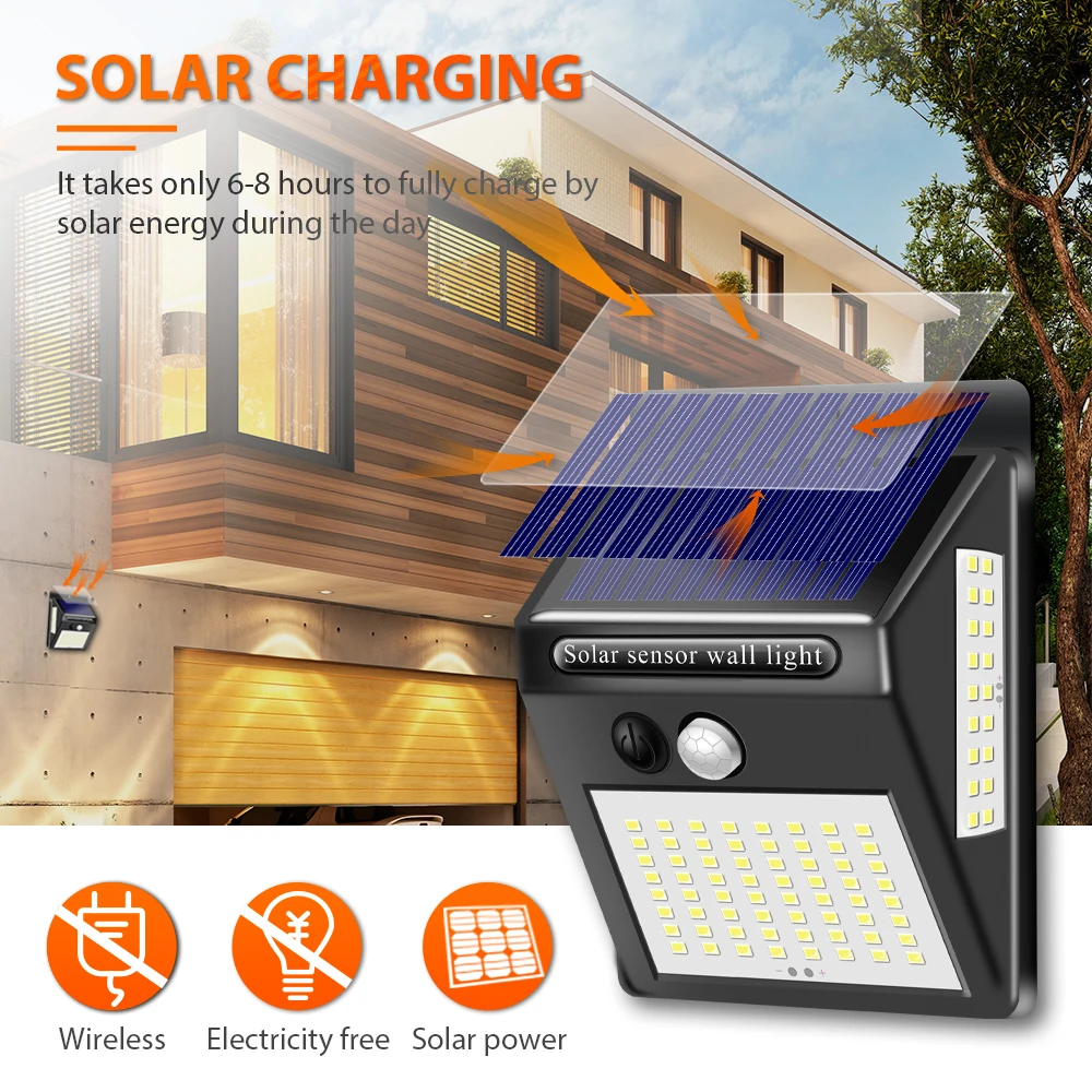 

100 LED Solar Light Outdoor Solar Lamp with Motion Sensor Solar Powered Sunlight Spotlights for Garden Decoration