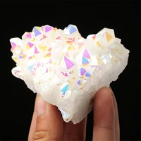 natural angel aura crystal cluster electroplating titanium coating quartz stone clear crystal specimen home healing decorate
