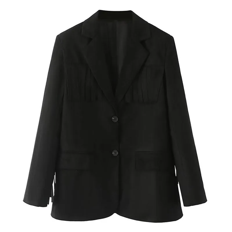 

Spring Women Fashion Fringe Black Suit Jacket Notched Collar Single-breasted Long Sleeve Blazers Female Coat Casual Streetwear