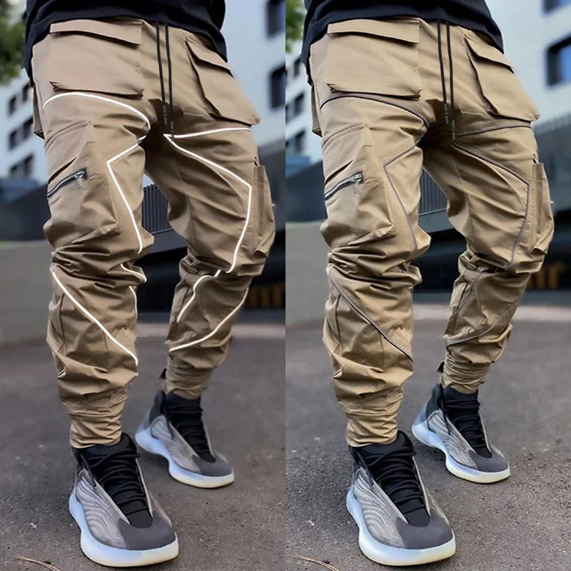 

Spring Men's Casual Pants, Korean Version, Trendy Brand, Large Straight Overalls, Men's Multi-pocket Reflective Sports Pants