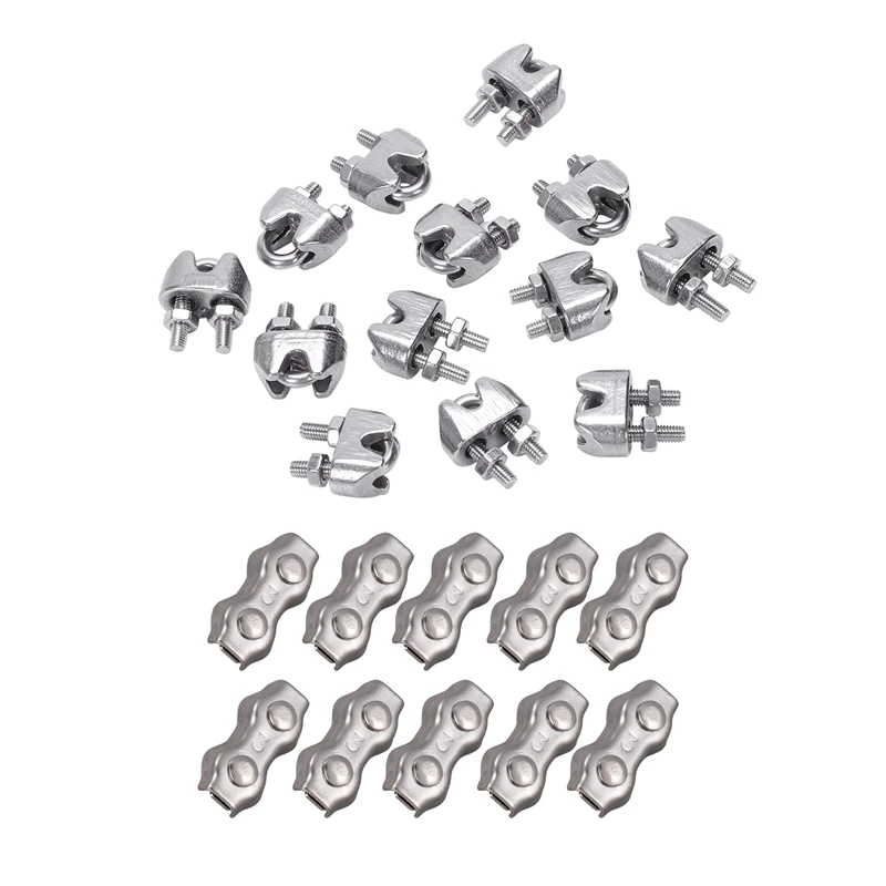 

22 Pcs Stainless Steel Wire Rope Cable Clamp Fastener Wire Cable Rope Grips Clamps Caliper, 12Pcs 2Mm & 10Pcs 3Mm