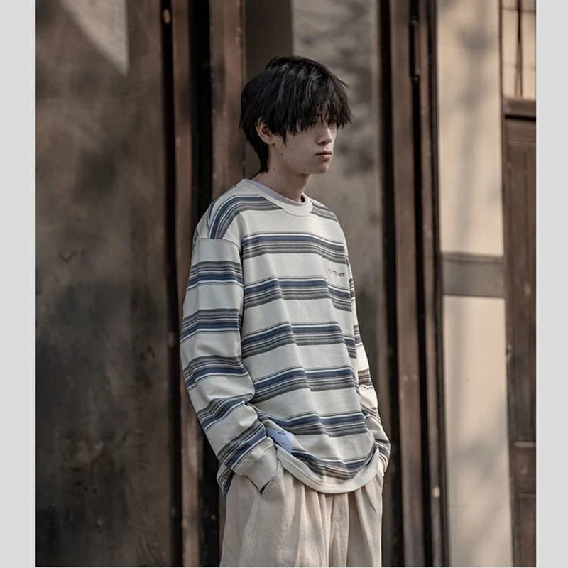 

Fall Retro New Long Sleeves Loose Men's T-Shirts Harajuku Fashion Plus Size Bottoming Clothes Hip Hop Funny Couples Streetwear