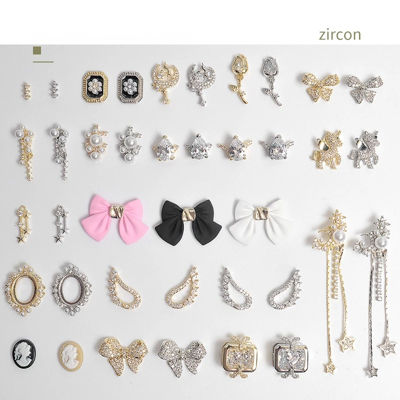 

New Zircon Jewelry Bow God Horse Rose Angel Wing Face Pendant Nails Accessories Christmas Nail Art