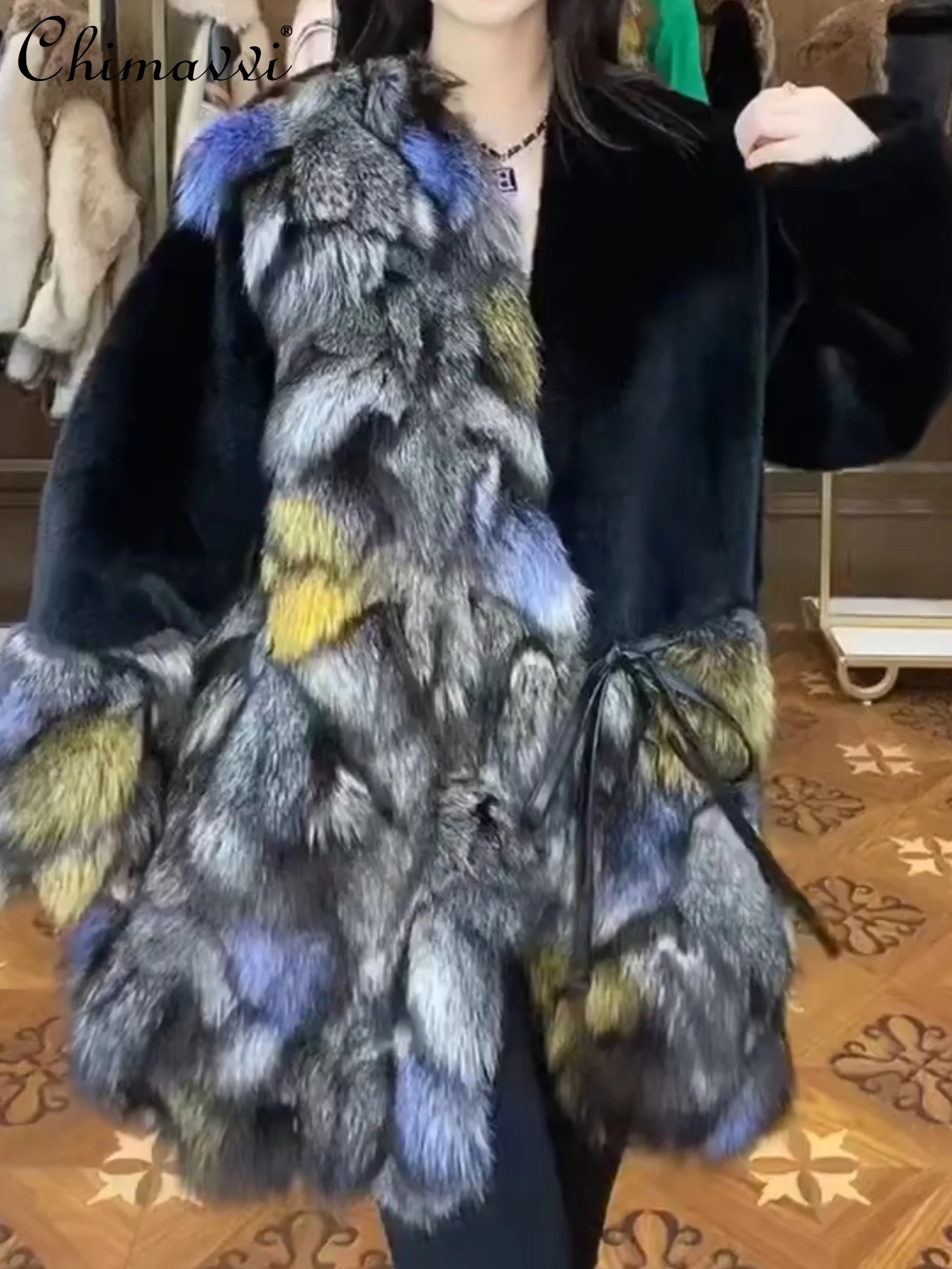 New Ladies Winter Coats 2022 High-End Fox Fur with Mink Fur Coat Fashion Long Sleeve Mid-Length Loose Warm Elegant Fur Jacket