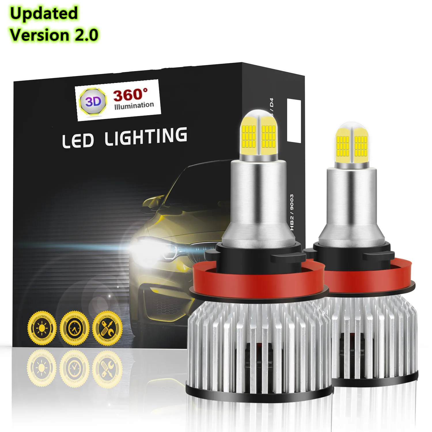 

2pcs 22000Lm LED H7 H1 9005 HB3 9006 HB4 H11 H8 H9 9012 HIR2 LED Headlight 16 sides 3D Bulb Hi/Lo Beam 120W Fog Lamp 6000K White