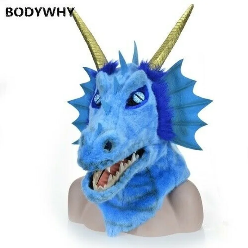 New Blue Dragon Mascot Costume Mask Can Move Mouth Head Suit Halloween Outfit Cosplay Fursuit Carnival Halloween Xmas Easter Ad