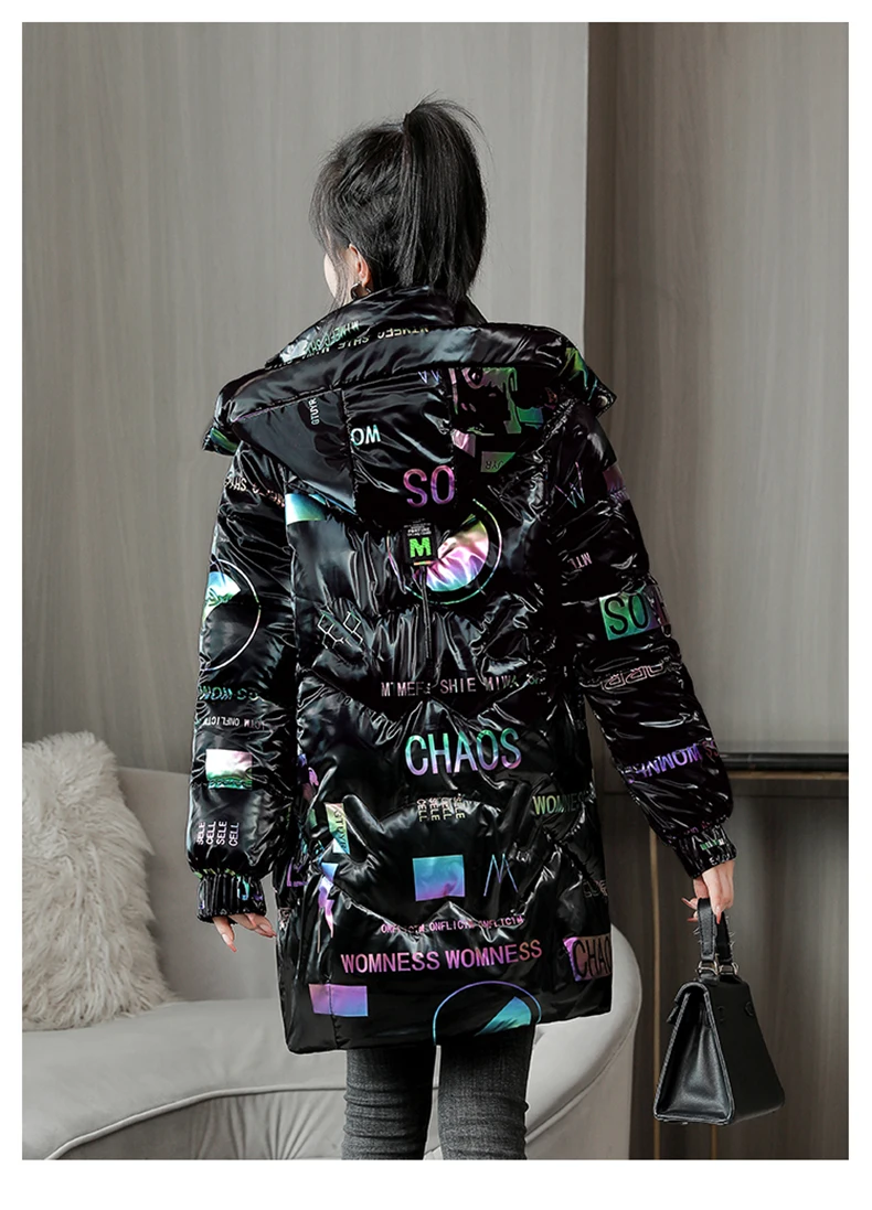 NEEDBO Winter Jacket Parkas Women Bright Coat Fur Collar Hooded Overcoat Female Thick Warm Cotton Padded Outwear