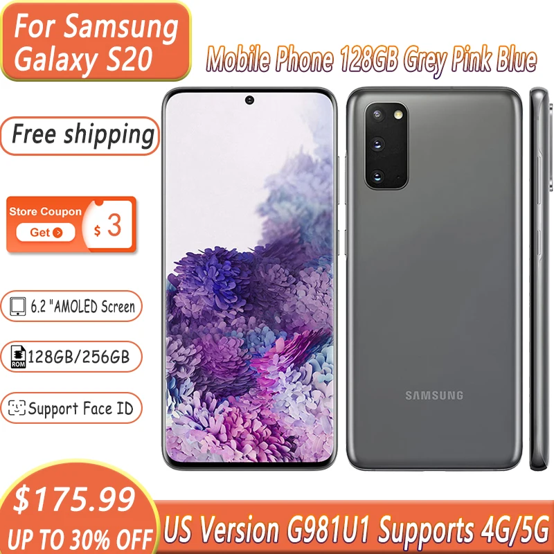 

For Samsung mobile phone Galaxy S20 4G/5G 6.2'' Snapdragon G981U1 Android Mobile Phone 128/256GB Fingerprint RAM 8G