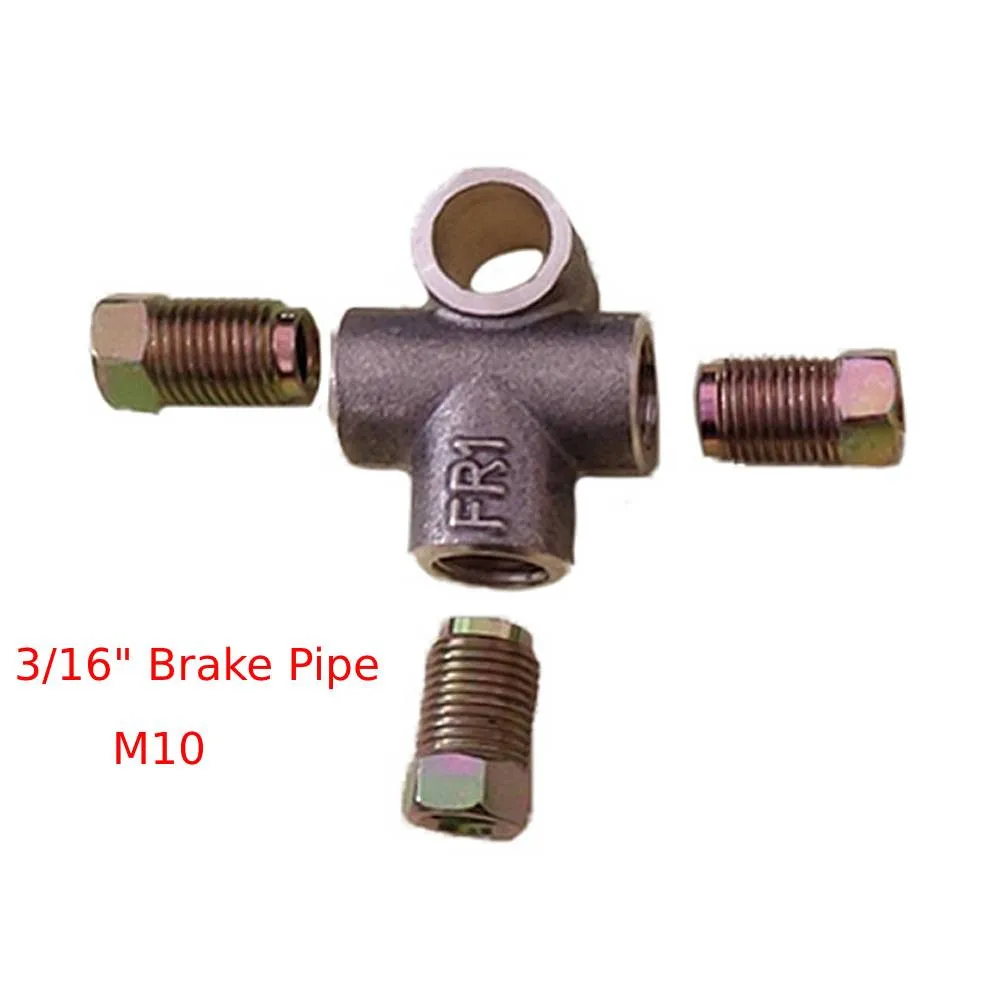 

3 Way Brake T Piece Tee With 3 Male Nuts Short Union Metric M10 3/16" Pipe Union 10mm Auto Accessories Wholesale High Quality