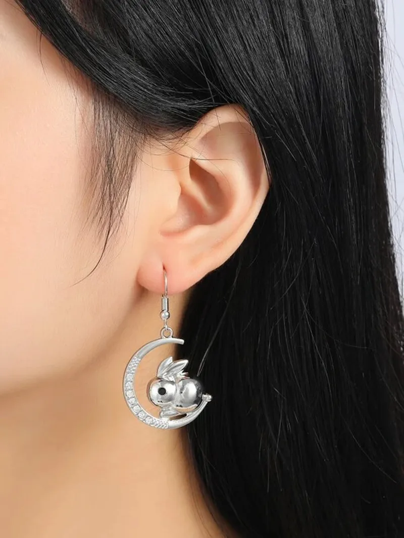 

Rhinestone Moon Cartoon Rabbit Drop Earrings for Women Decor Moon Rabbit Dangle Earrings Sailor Moon Jewelry Gift for Girls