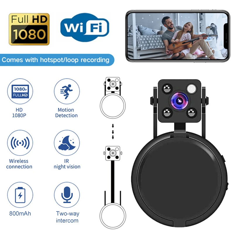 Мини-камера видеонаблюдения с поддержкой Wi-Fi, 1080P