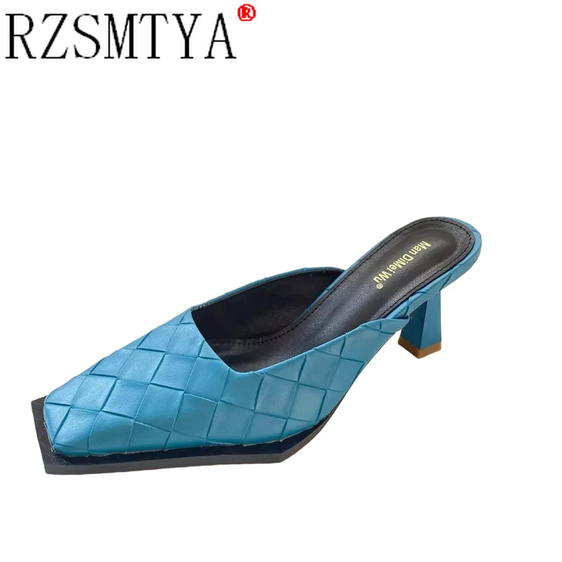 

2022 Early Spring New French Bag-head Half Slipper Women Wear Fashion All-match One Foot Pedal Square Toe Heel Sandals Tide