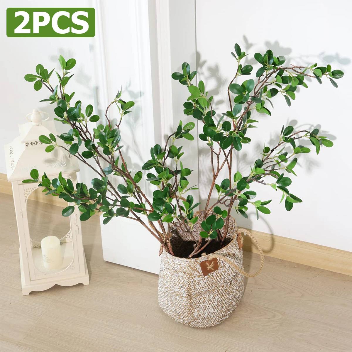 

2Pcs Faux Branches Artificial Greenery Stems Reusable Faux Ficus Twig with Green Eucalyptus Leaves Realistic Decorative Faux