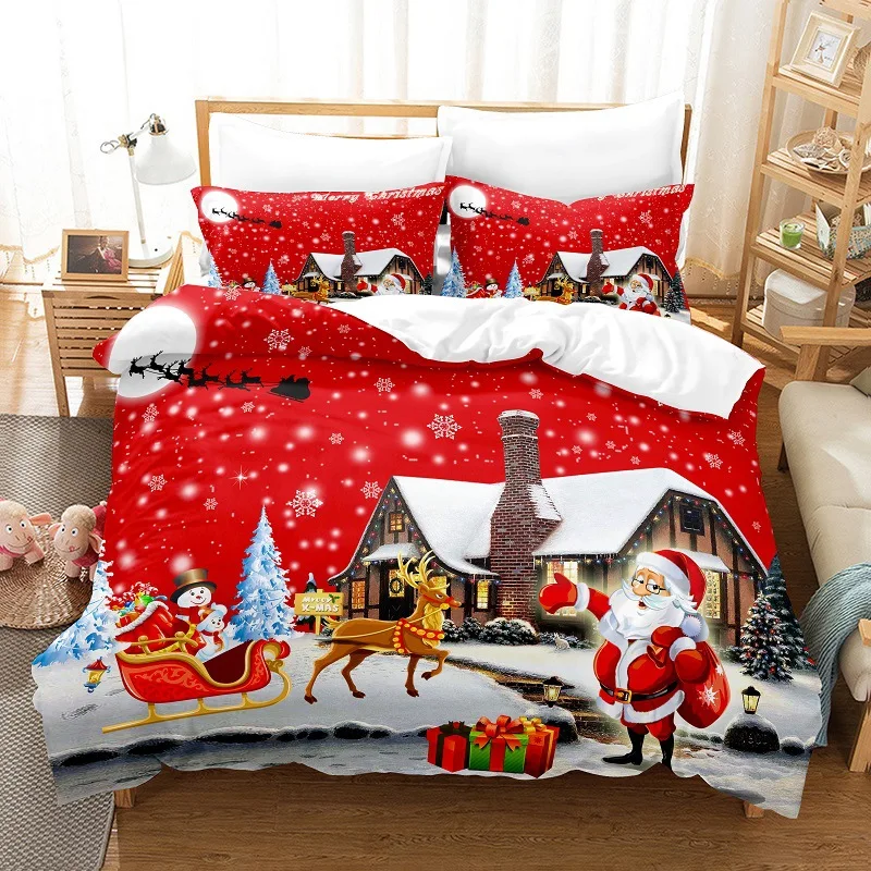 

Комплект постельного белья из микрофибры, с рисунком Санта-Клауса, снеговика, 2/3 шт.