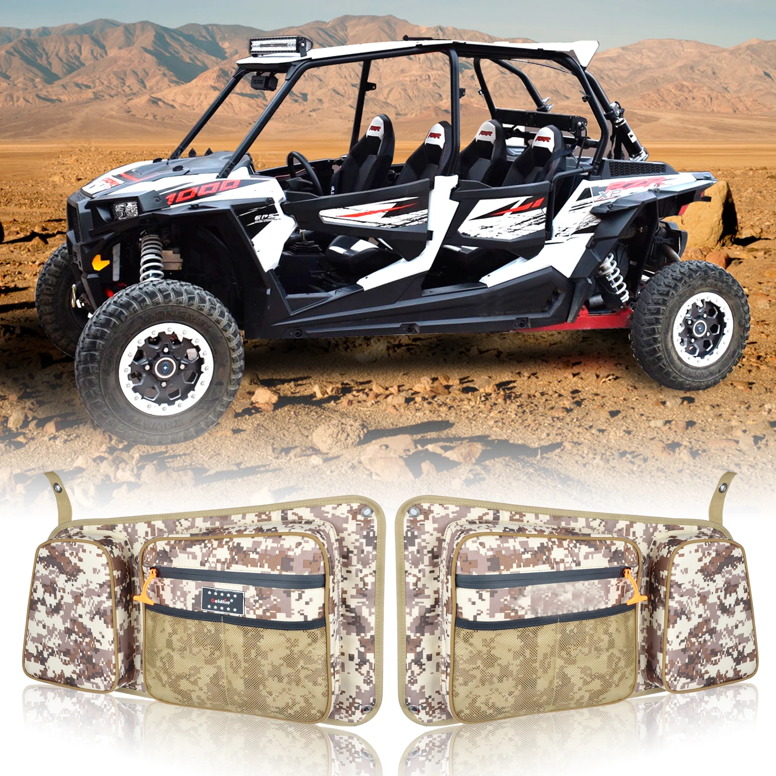 RZR Rear Door Bags Passenger and Driver Side Storage Bag Set with Knee Pad For Polaris RZR 4 900 XP4 1000 4 Door Turbo 2014-2020
