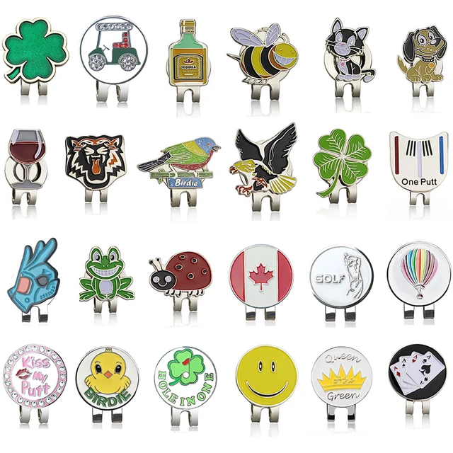 Golf Ball Marker Golf Hat Clip Magnetic Alloy Marker Golf Accessories Tiger One Putter Flog Glass Lucky clover Gift For Golfers 1