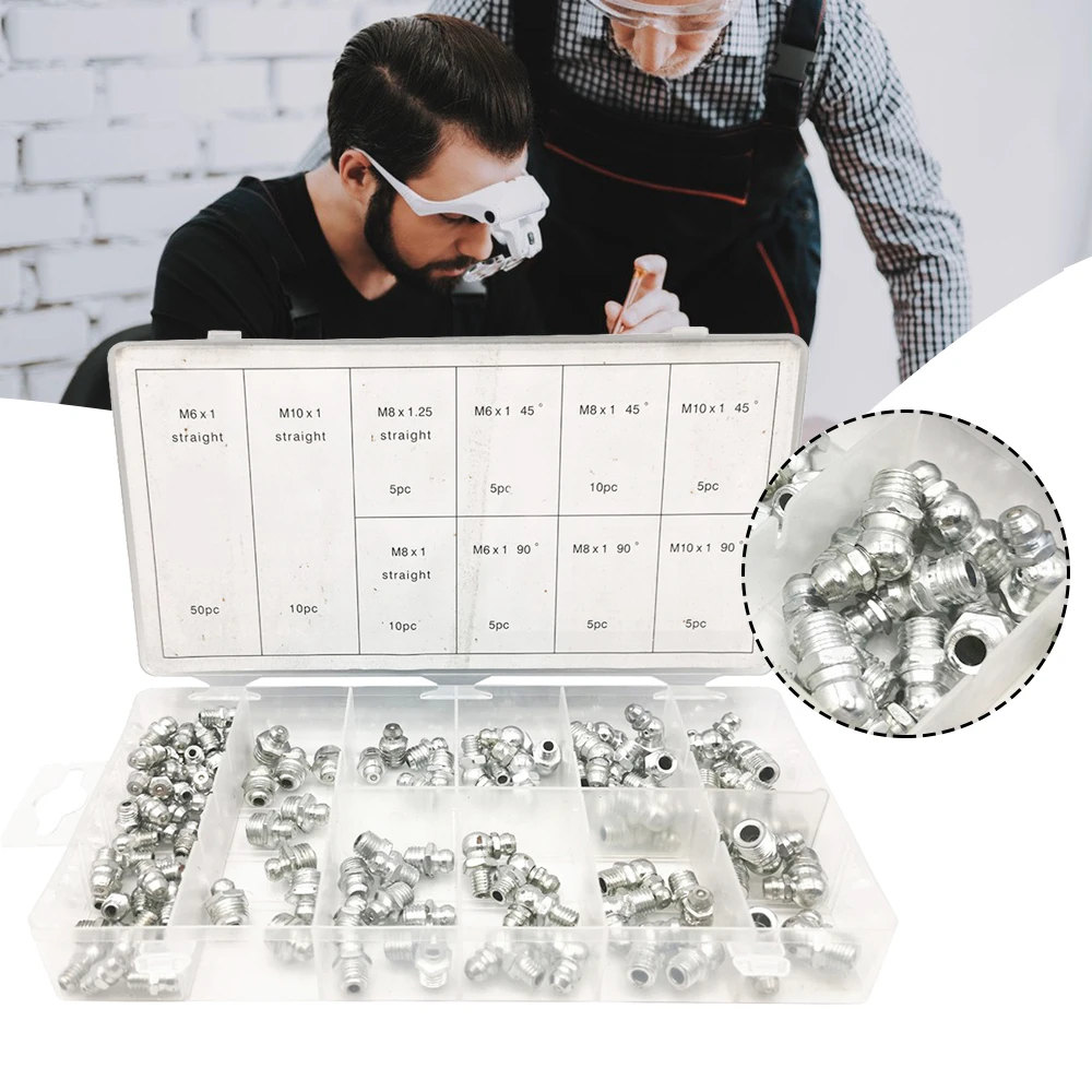 

110 Pcs/Box Grease Fitting Grease Fitting Metric Set Grease Fitting Grease Fitting Straight Nozzle Elbow