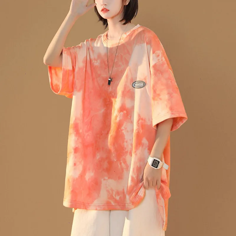 

NoEstaMal Summer Women T Shirts Fashion Irregular O Neck Girl Tie Dye Tshirt Casual Loose Harajuku High Street Female Clothing