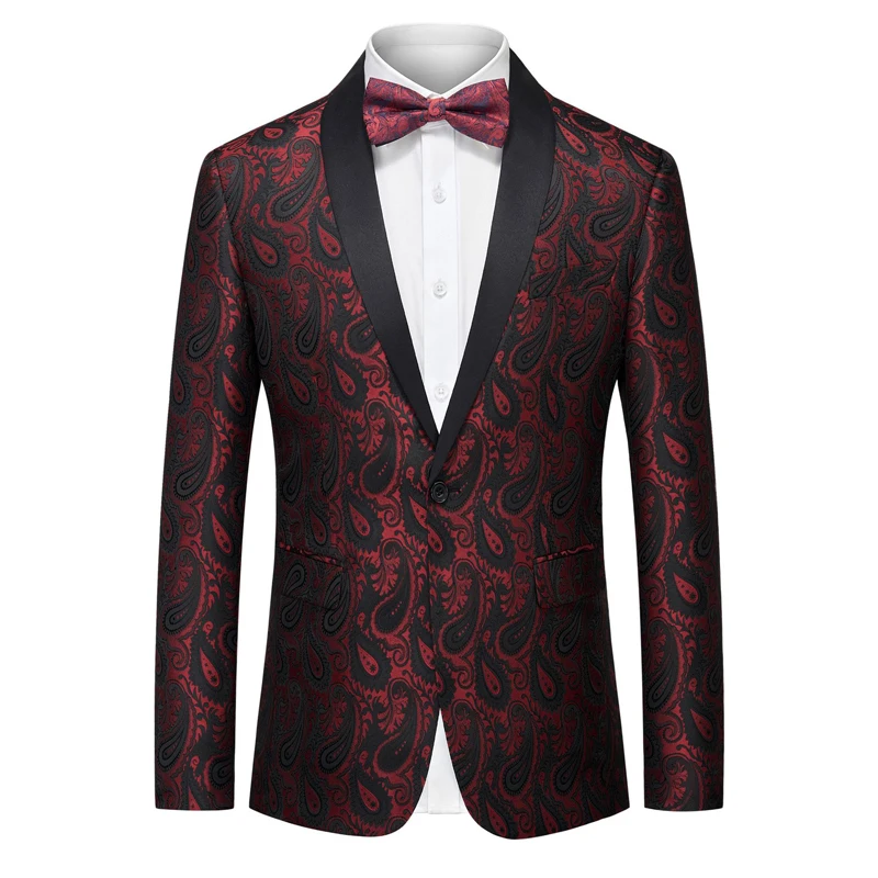 

Men Wine Red Paisley Jacquard Tuxedo Jacket One Button Shawl Collar Mens Suit Jacket Wedding Party Prom Dinner Costume Homme 6XL