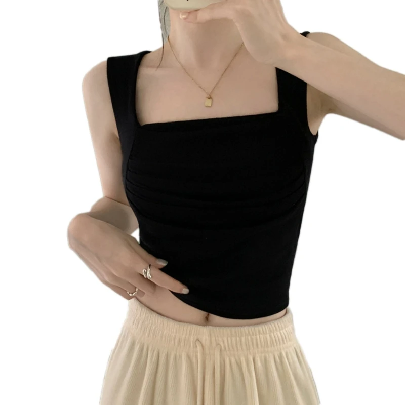 

Sexy Top Ruffle Pleated Backless Sleeveless Cropped Shirts for Womens Girl