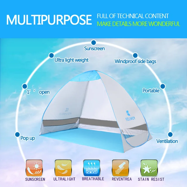 Automatic Beach Tent UV Protection Pop Up Tent Sun Shade Awning KEUMER Travel Tourist Camping Tents 3