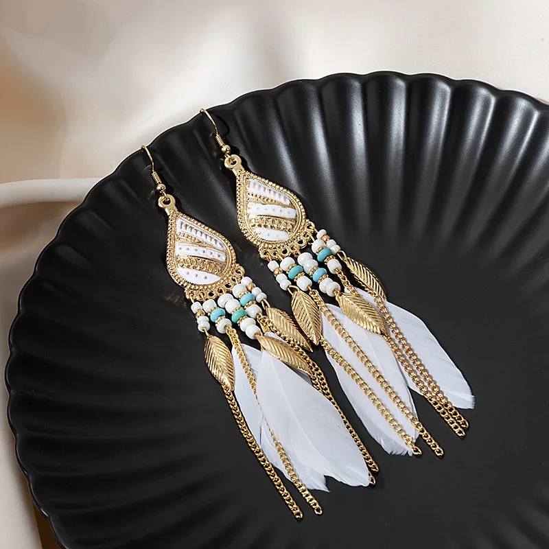 

Винтажные дворцовые богемные серьги для женщин, элегантные темпераментные серьги в этническом стиле с перьями, женские праздничные аксесс...
