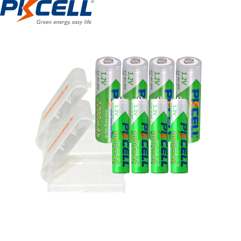 

PKCELL 4 шт. AAA 1000 мАч NIMH батарея и 4 шт. AA 2200 мАч 1,2 в стандартная батарея низкие саморазрядные батареи для игрушек