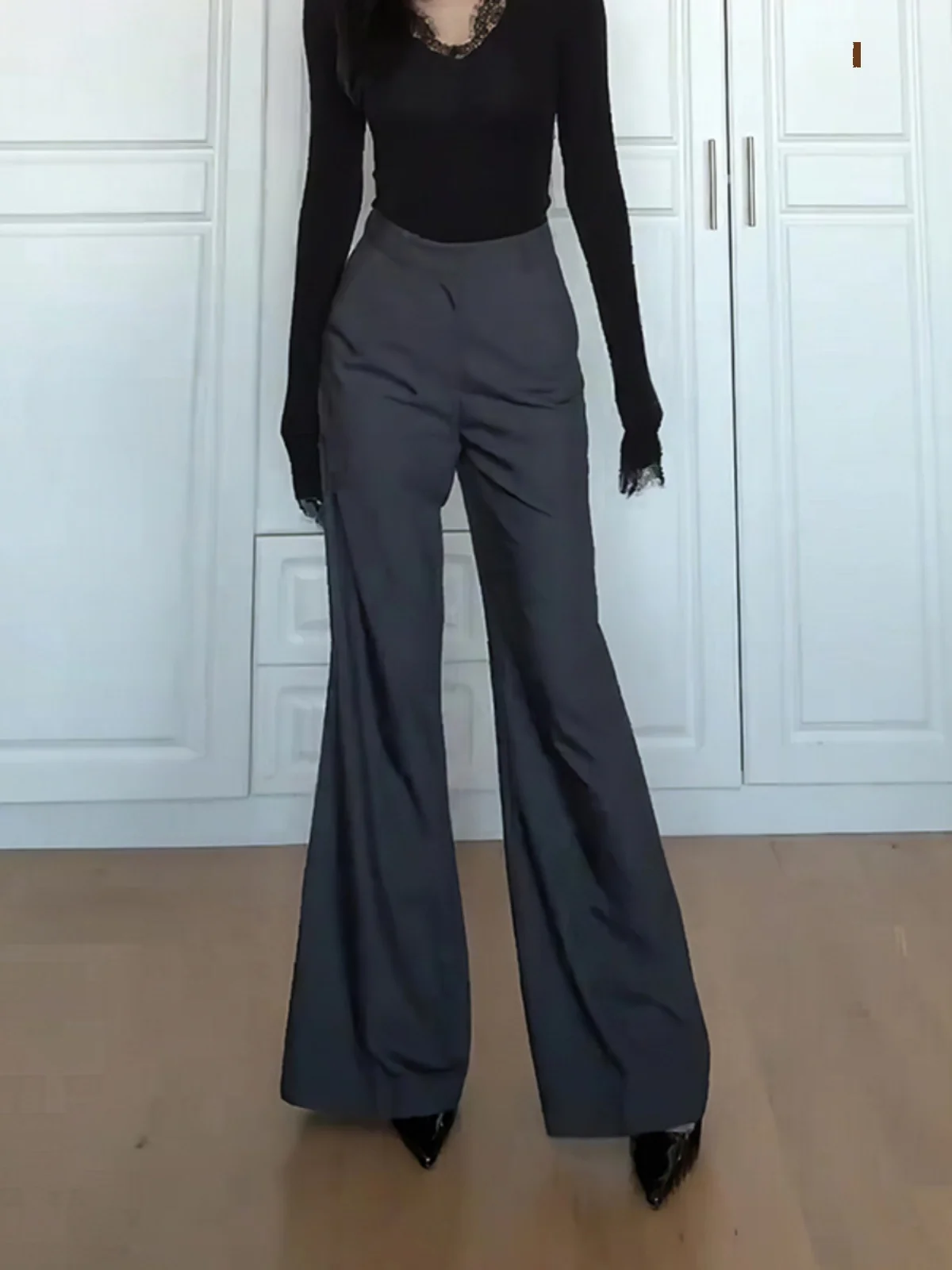 Серые костюмные брюки больших размеров для женщин 2024 осень и зима новые