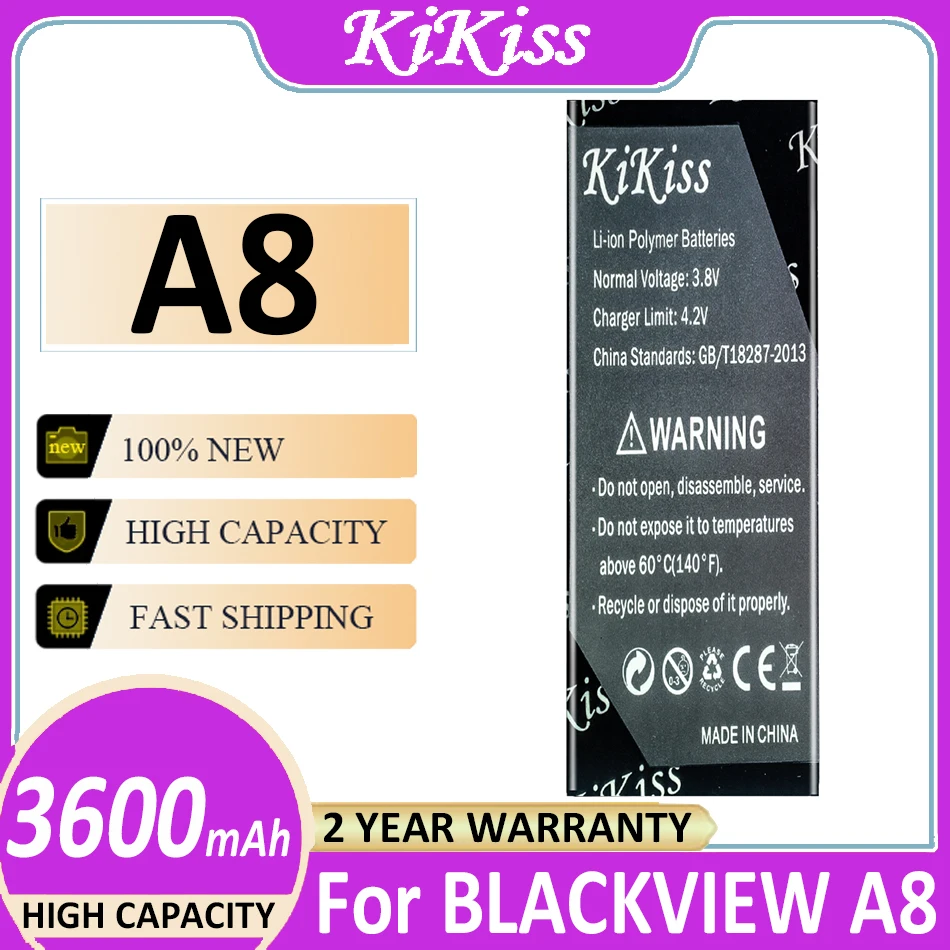 

KiKiss A8 Battery For Blackview A8 Black View 3600mAh High Capacity Replacement Mobile Phone Bateria Lithium Polymer