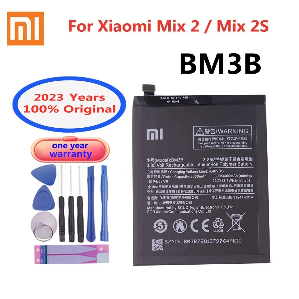 

2023 Years BM3B Xiao Mi Original Phone Battery For Xiaomi Mi Mix 2 Mix2 / Mix 2S Mix2S 3300mAh High Capacity Battery + Tools