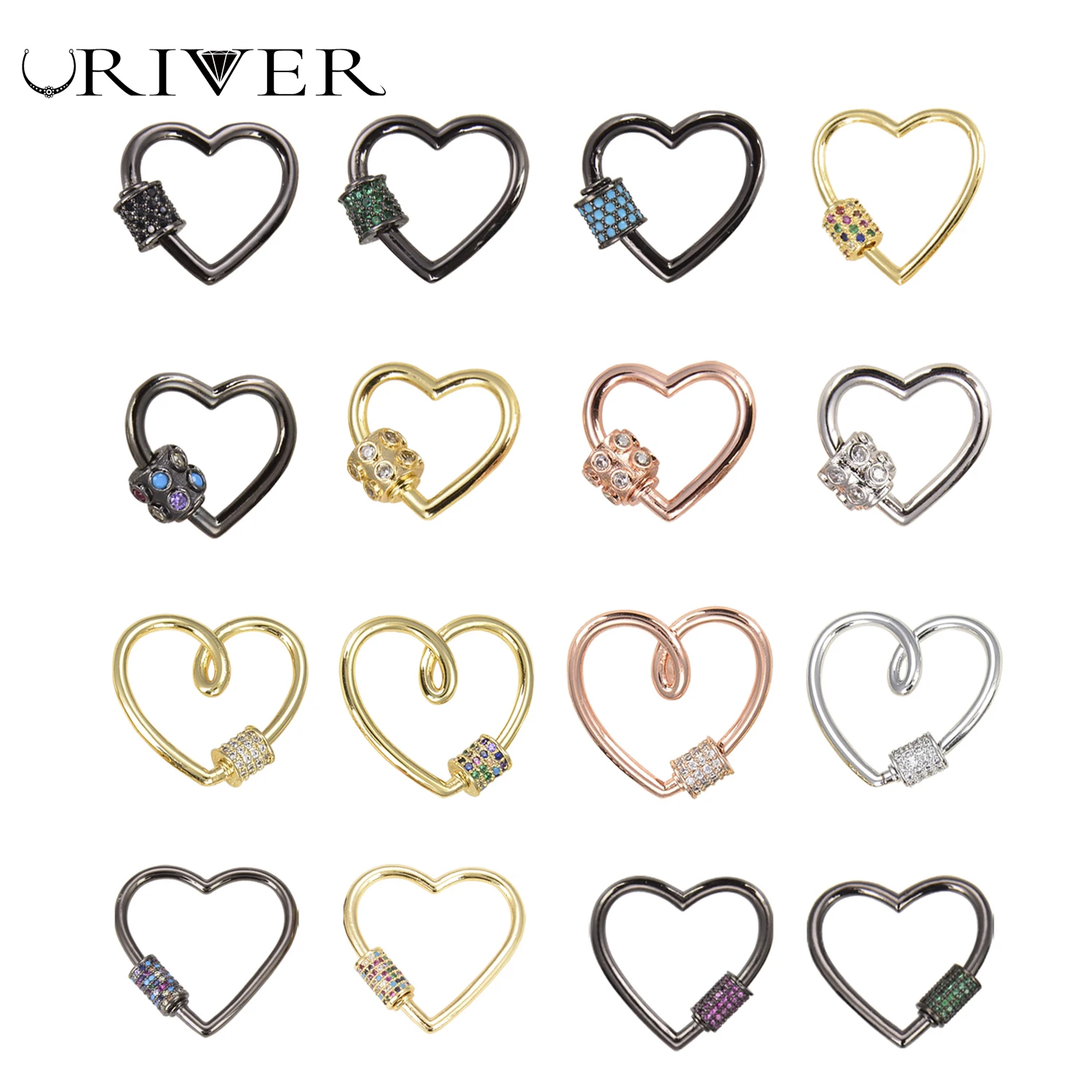 

Heart-shaped Turnbuckle Colorful Metal Buckle Micros Paved High Quality Zircon Screw Clasp DIY Fashion Love Jewelry Accessories