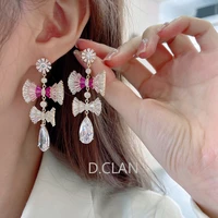 d clan double layer bow big water drop color zircon luxurious stud earrings elegant fashion jewelry gift for girlfriend women