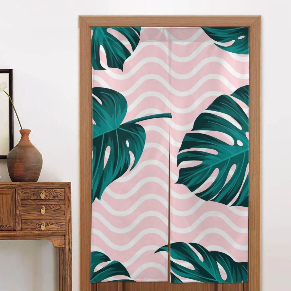 

Monstera Japanese Door Curtain Tropical Partition Curtain Cotton Linen Novelty Noren for Izakaya Toilet Ornament
