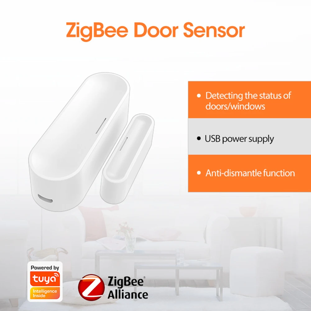 

Tuya APP Alarm Detector USB Powered ZigBee Window Door Gate Sensor Security Protection Door Detectors 2.4GHz Wireless for Indoor