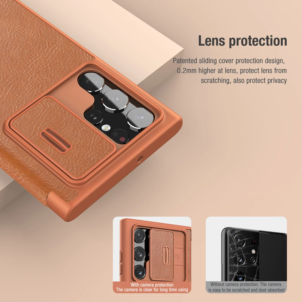 For Samsung Galaxy S22 Ultra Case NILLKIN Leather Qin Pro Flip Wallet Bag TPU+PC Cover For Samsung S22+ Plus Slide Camera Case